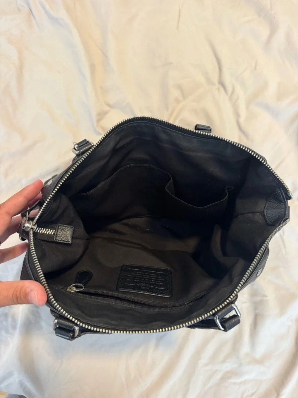 Coach Black Leather Satchel with Silver Hardware - Picture 3 of 3